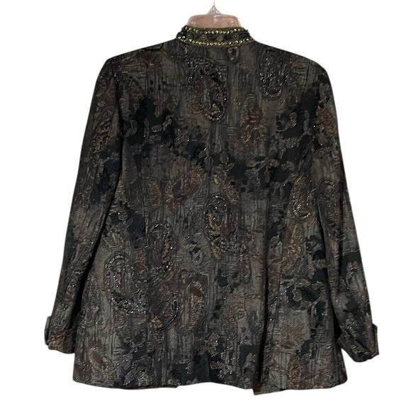 Chico's Womens Size Medium Dressy Brown Black Shimmer Sequin Bead Blazer Jacket - Picture 2 of 15